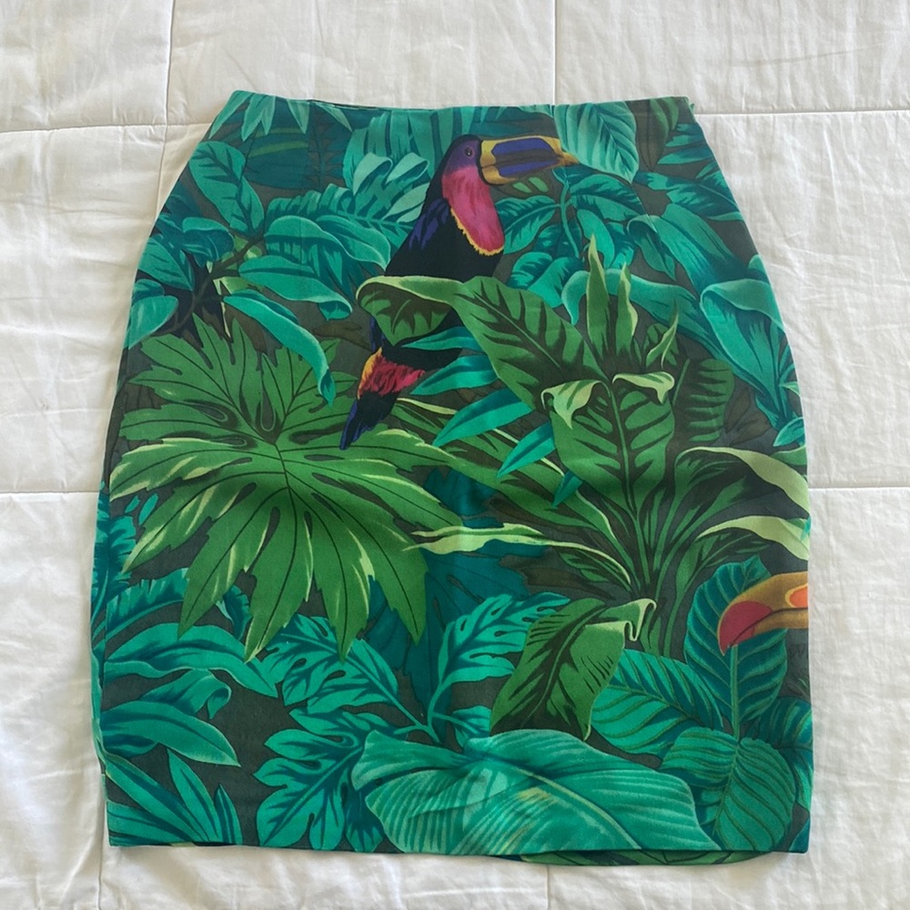 Silk Tropical Print Skirt - S